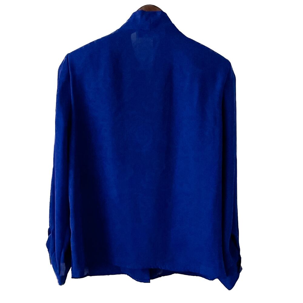Laura & Jayne vintage 90s floral imprint secretary blouse royal blue size 8P MP - Picture 4 of 6